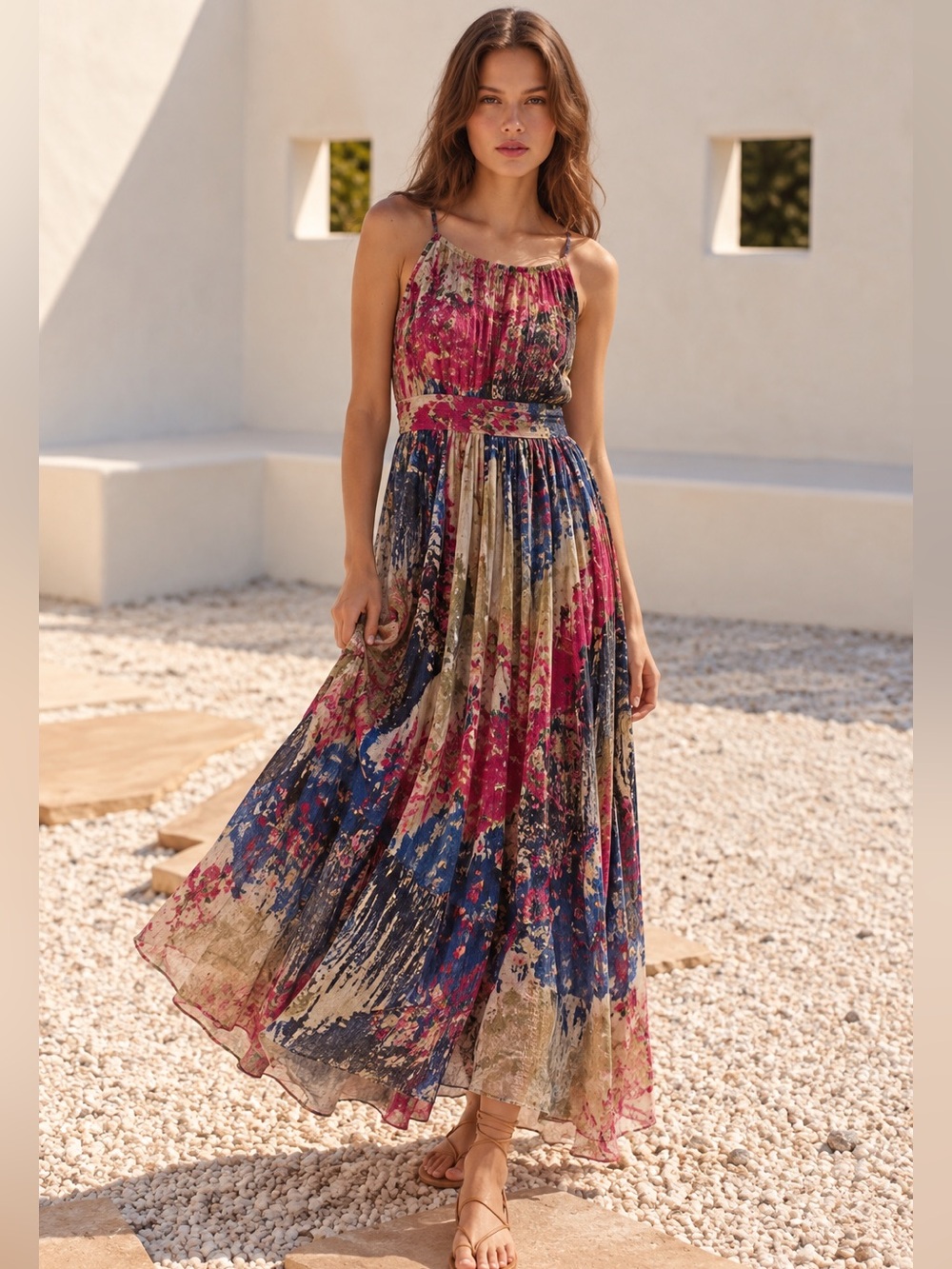 Shanuni by Novica Anthropologie Printed Maxi Dress Size 8